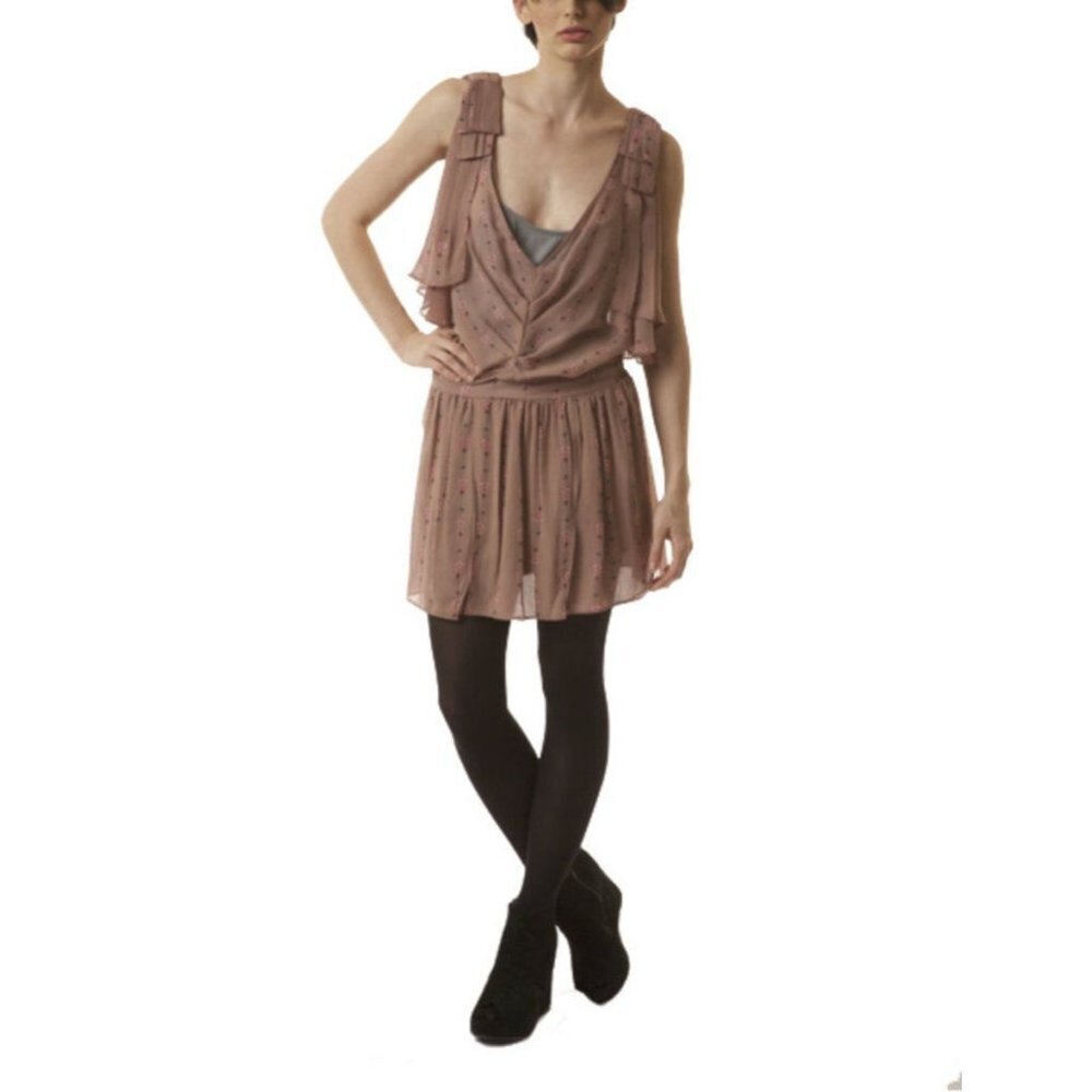 HYPE Designer ELSA Dress in BLUSH Lined RACERBACK Silk PRINT Waistband 6 $198